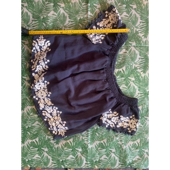 Blue Rain navy blue off the shoulder top with white embroidery - Picture 7 of 11